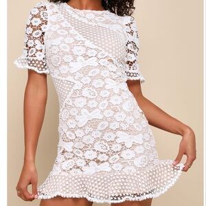 NWT Lulu's White Lace Short Sleeve Mini Dress